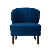 27" Navy Blue and Gold Velvet Tufted Wingback Chair